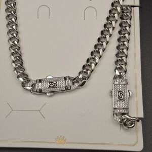 Silver-Tone Pavé Cuban Link Necklace - Branded S Accent